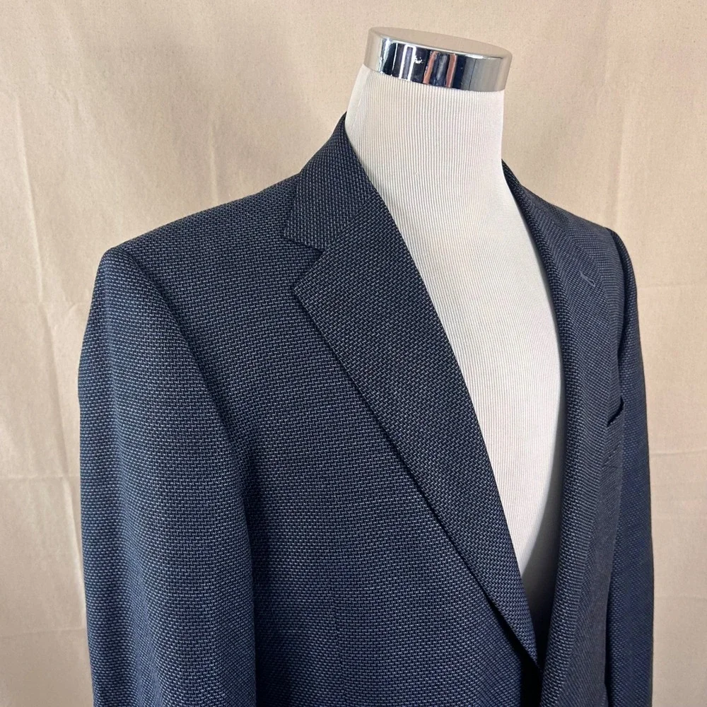 Joseph Abboud 44L Sport Coat Wool Silk Blue Knit Two Button Double Vented